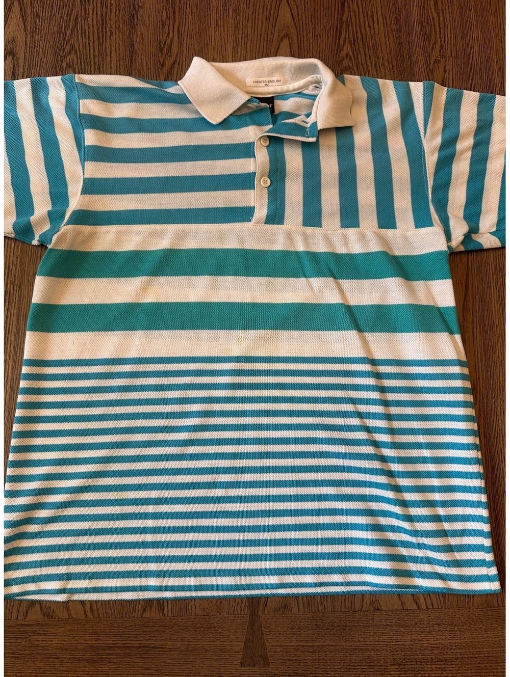 Jantzen Men's Medium Turquoise and White Striped Polo Shirt
